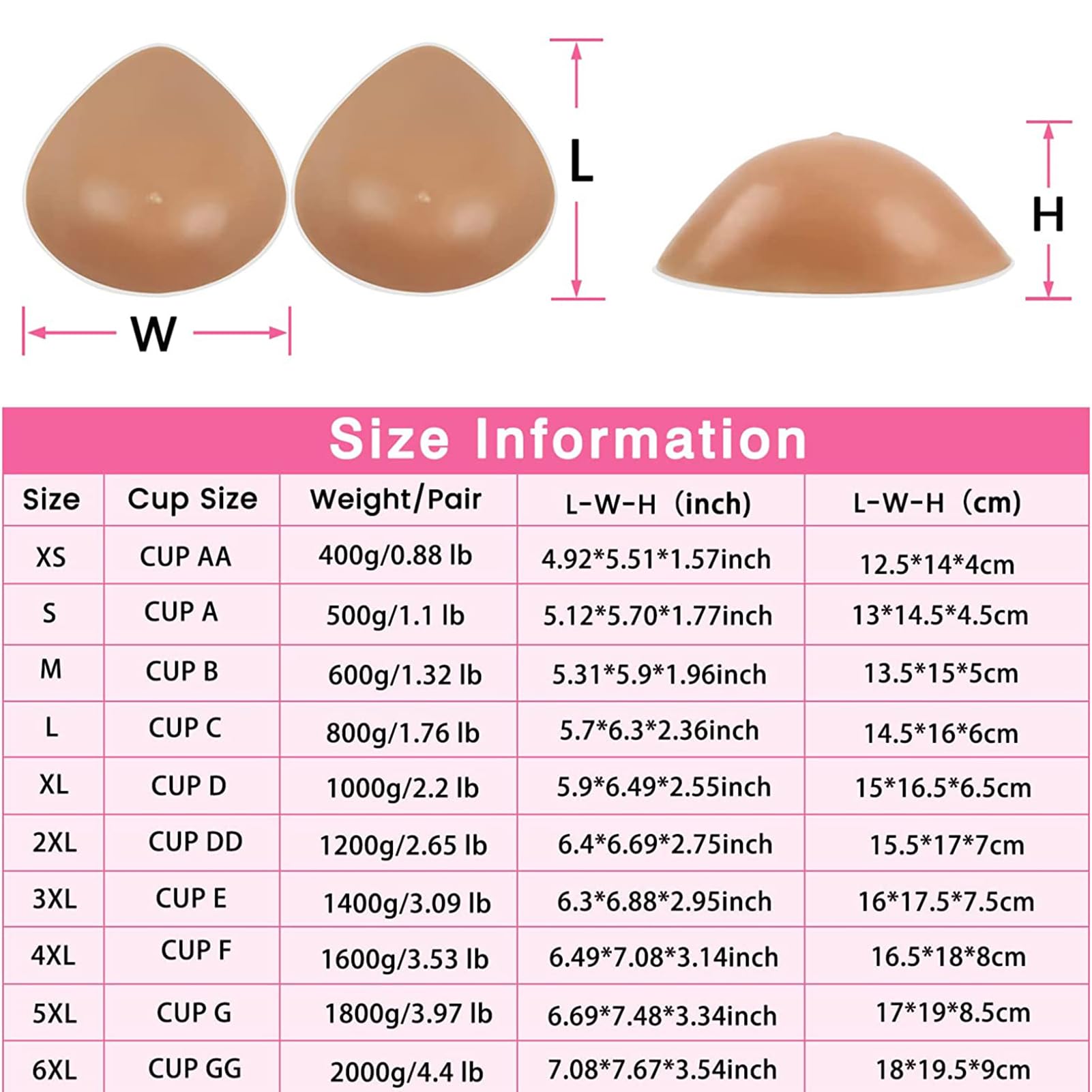 Silikonowe Wkładki Biustowe W Kształcie Trójkąta Dla Kobiet Samoprzylepne Przeznaczone Dla Osób Transpłciowych I Do Cosplayu(800g/pair, Brown)