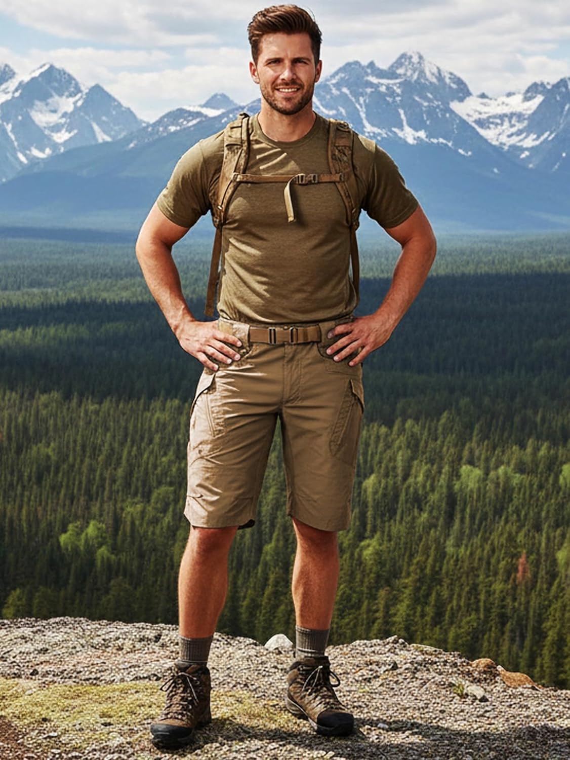 Men's Hiking Cargo Shorts Water Resistant Quick Dry Outdoor Work Tactical Shorts with Multi-Pocket(No Belt)