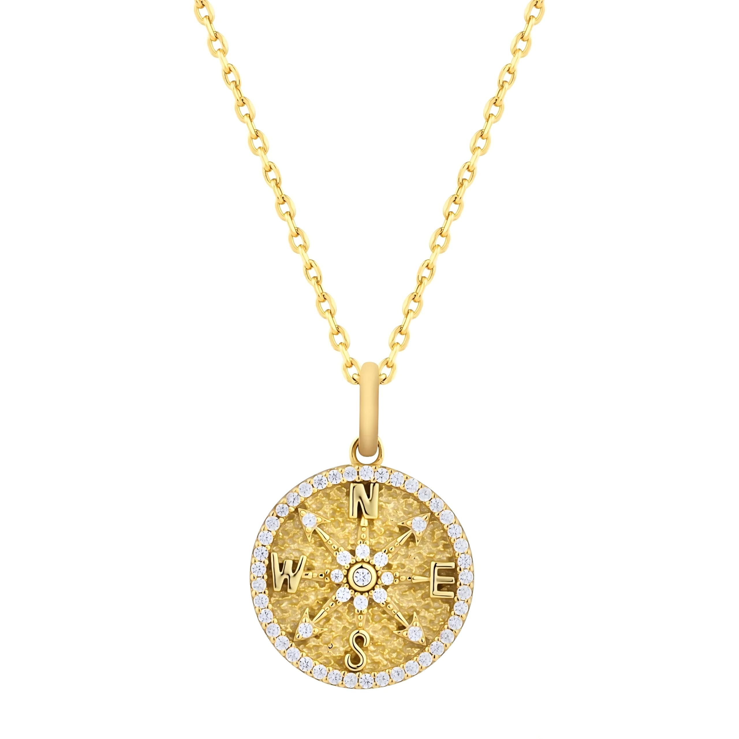 Boufayfly Compass Necklace for Women, 14K Gold Plated S925 Sterling Silver Guidance Pendant with Cubic Zirconia, Dainty Travel Jewelry Gift for Her,