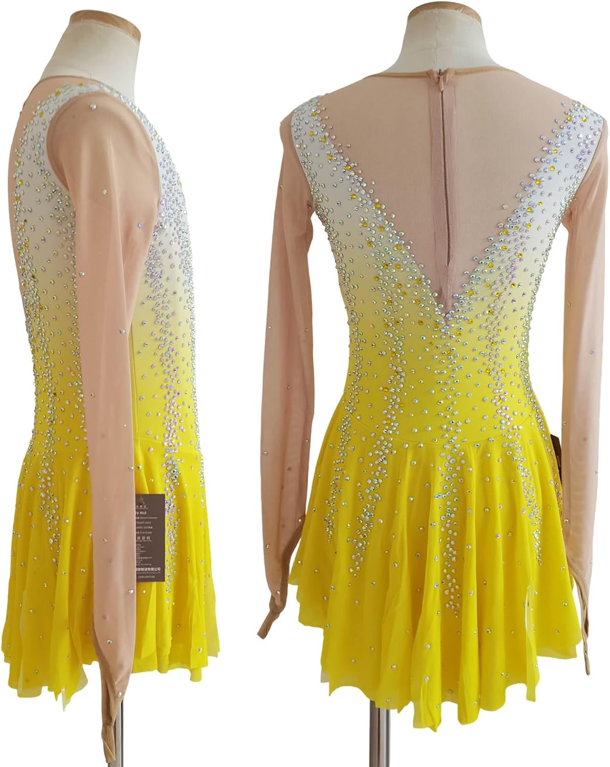 LIUHUO Yellow Gradient Ice Figure Skating Dress Women's Girls Competition | Long Sleeve Comfort Ventilate Elastic Support Customization