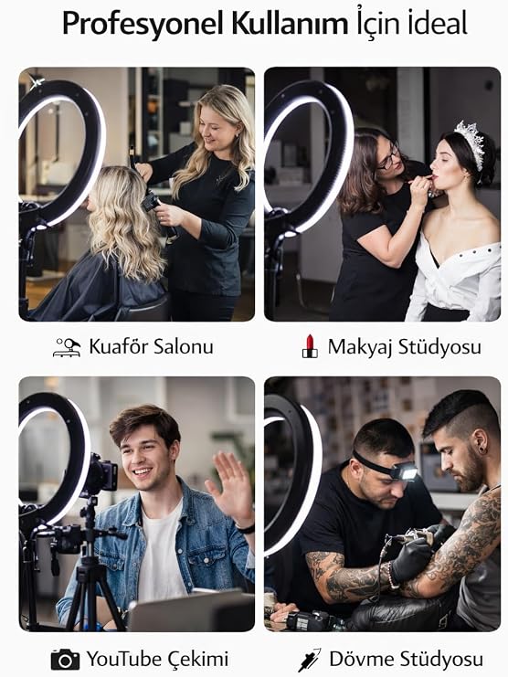 21 İnç (54 CM) Profesyonel Ring Light – 210 CM Ayarlanabilir Tripodlu, 3’lü Telefon Tutuculu, 3 Işık Modlu, Parlaklık Ayarlı, USB Güç Girişli Stüdyo & Canlı Yayın Işığı
