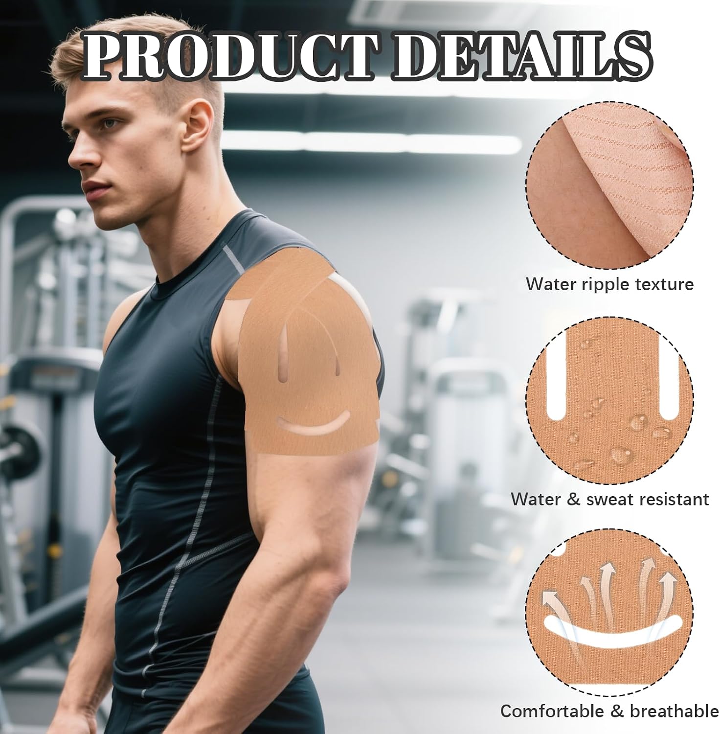 15PCS Kinesiology Tape for Shoulder, 3-Strip Kinesiology Tape Precut Strips for Shoulder Support Support & Stability, Waterproof Breathable Elastic Sports Shoulder Tape for Pain Relief, Athletic Tape
