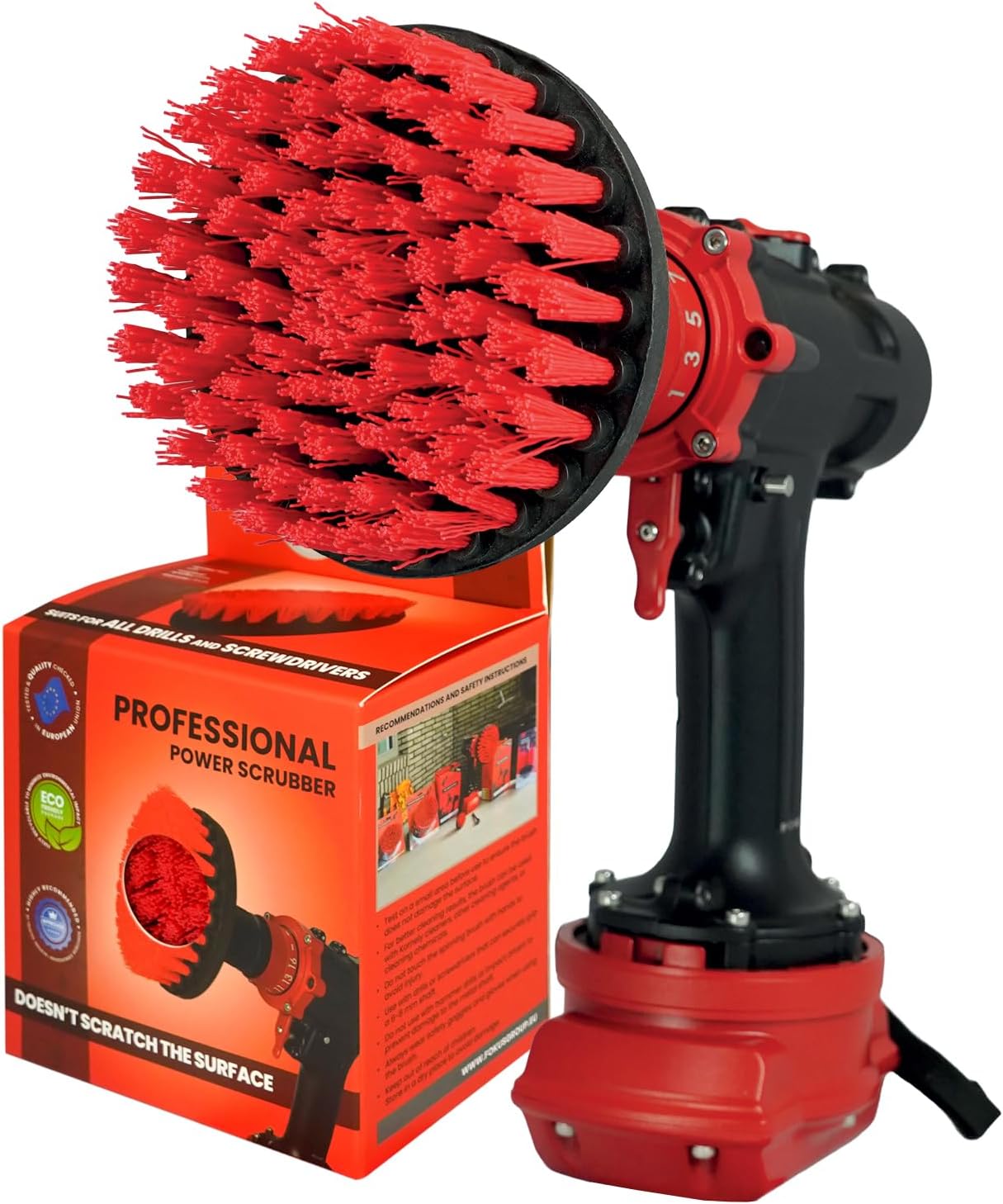 Premium Drill Brush Professional – Stiff 13 cm Red | Scratch-Free Outdoor Cleaning Brush for Patio Bricks, Decking, Garden Tools, Lawn Mowers, Bicycles, Car Wheels, Pool Tiles and Boat Hulls