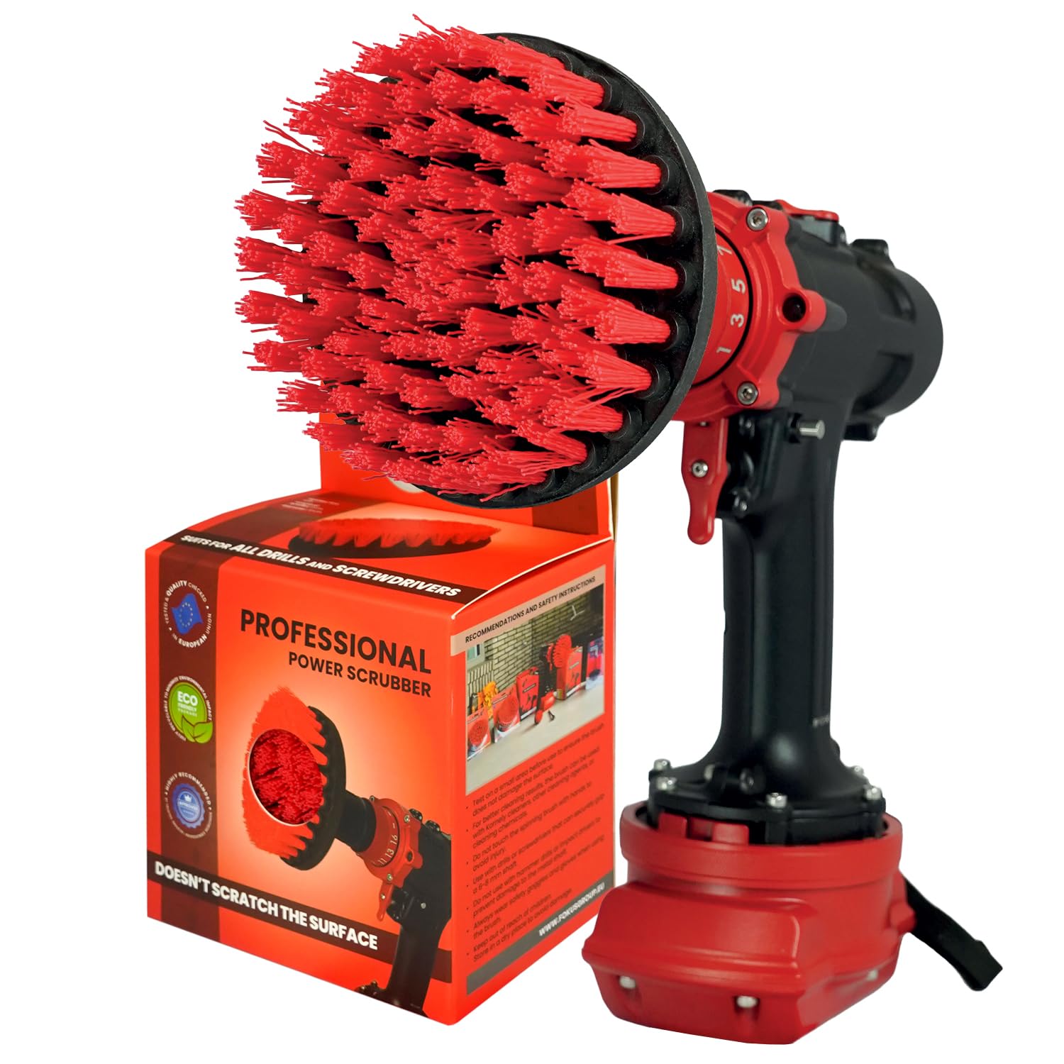 Premium Drill Brush Professional – Stiff 13 cm Red | Scratch-Free Outdoor Cleaning Brush for Patio Bricks, Decking, Garden Tools, Lawn Mowers, Bicycles, Car Wheels, Pool Tiles and Boat Hulls