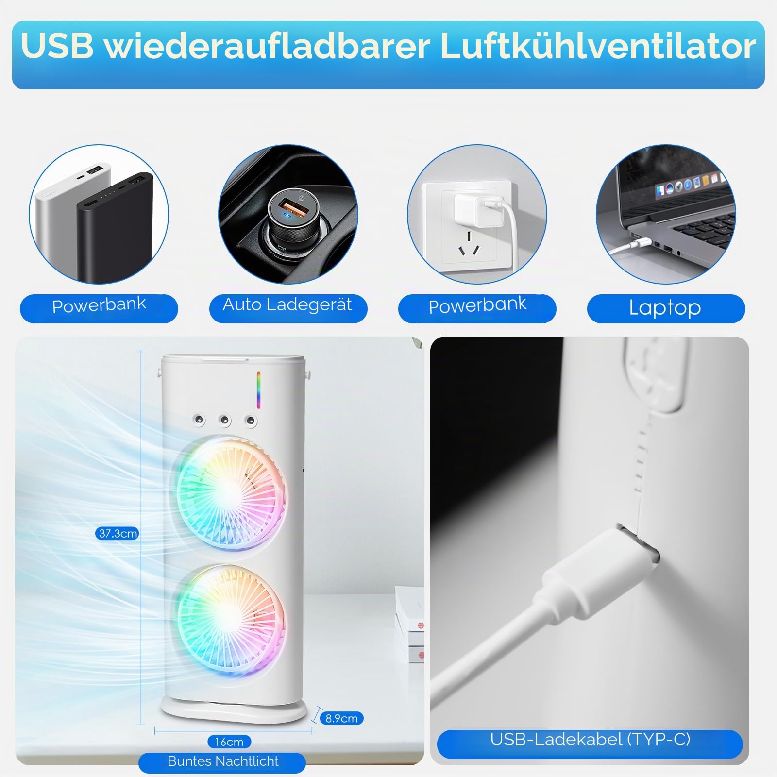 Luftkühler Mobile Klimaanlage, 4 in 1 Mini Klimagerät mit Fernbedienung