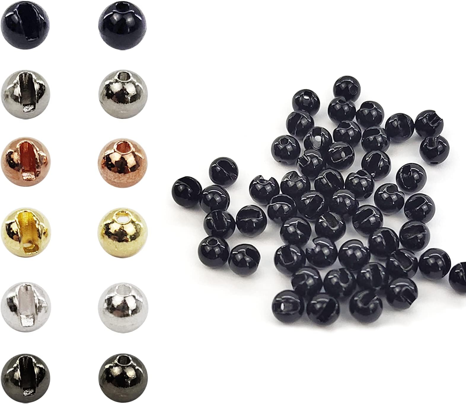 Aventik Think Fast Think Deep Beads 50pc Tungsten Beads Slotted Fly Tying Materials 10 Colors / 5 Sizes Jig Hooks Fly Fishing