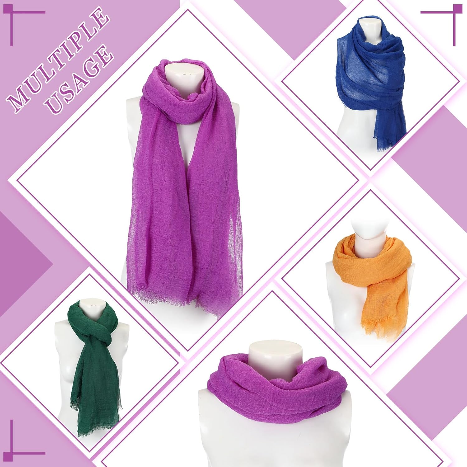 Geyoga 6 Pcs Women Scarf Shawl Hijab Scarfs Cotton Blend Shawl Crinkle Wrap Head for Seasons - Image 3
