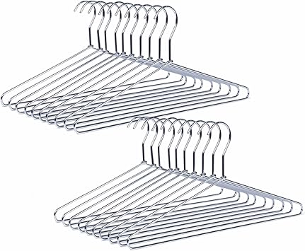 Amber Home 20 Pack Heavy Duty Metal Coat Hangers, Smooth Chrome Hangers | 17" Stainless Steel Shirt Hangers with Smooth Chrome, Silver Metal Wire Hanger for Closet Organization, Suit & Pants