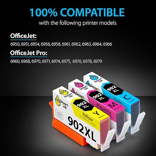 Miniatura 3 de Smart Ink Cartucho de tinta de repuesto compatible para HP 902 XL 902XL (CMY Combo Pack) Tecnología avanzada de chip para usar con impresoras