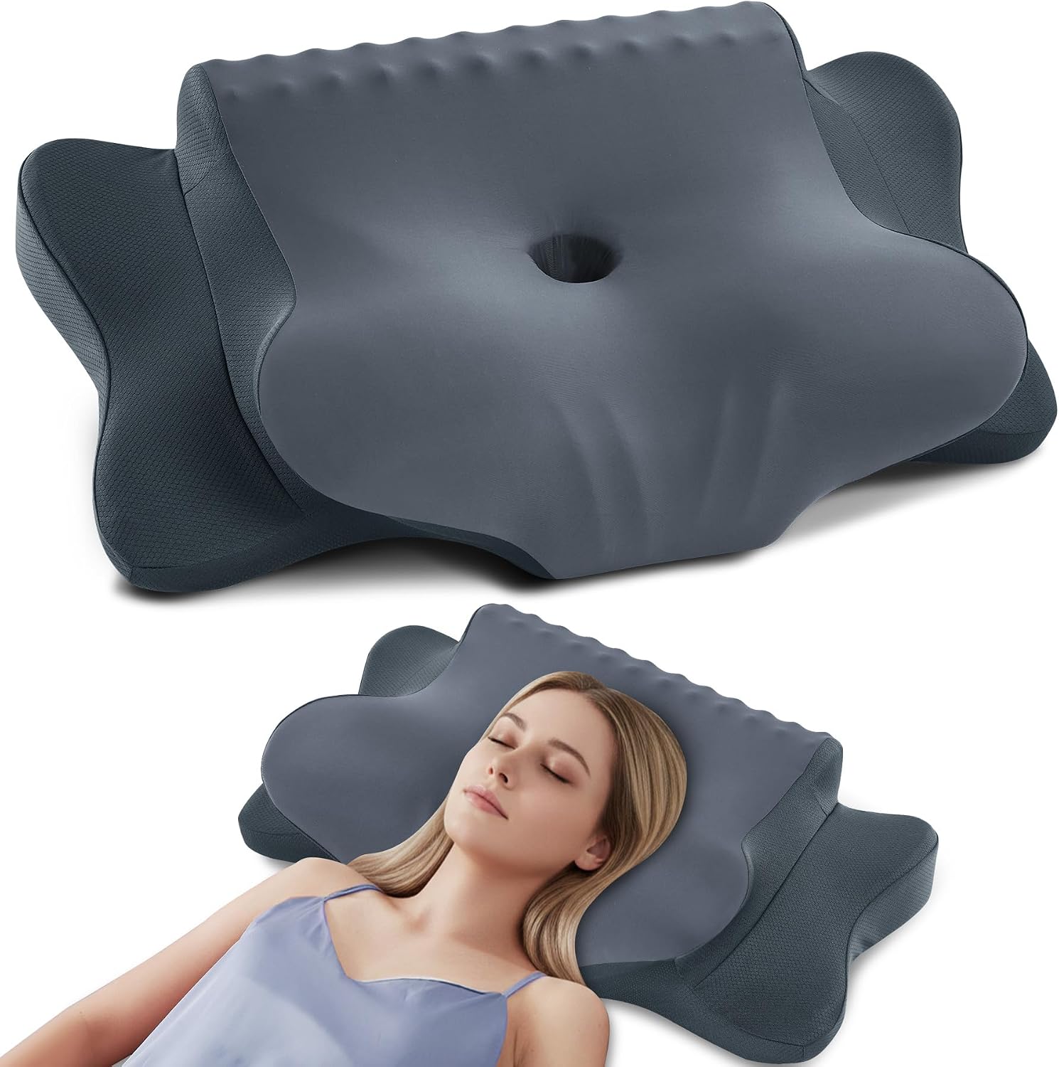 DONAMA Cuscino Cervicale Memory Foam Farfalla per Dormire, 2 Altezze
