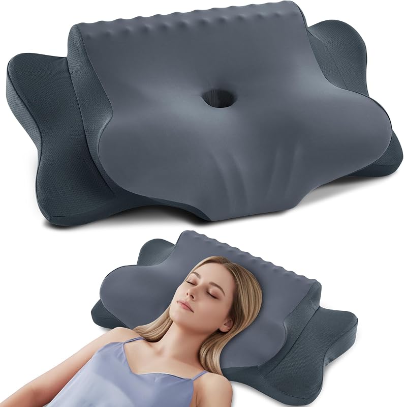 DONAMA Cuscino Cervicale Memory Foam Farfalla per Dormire, 2 Altezze
