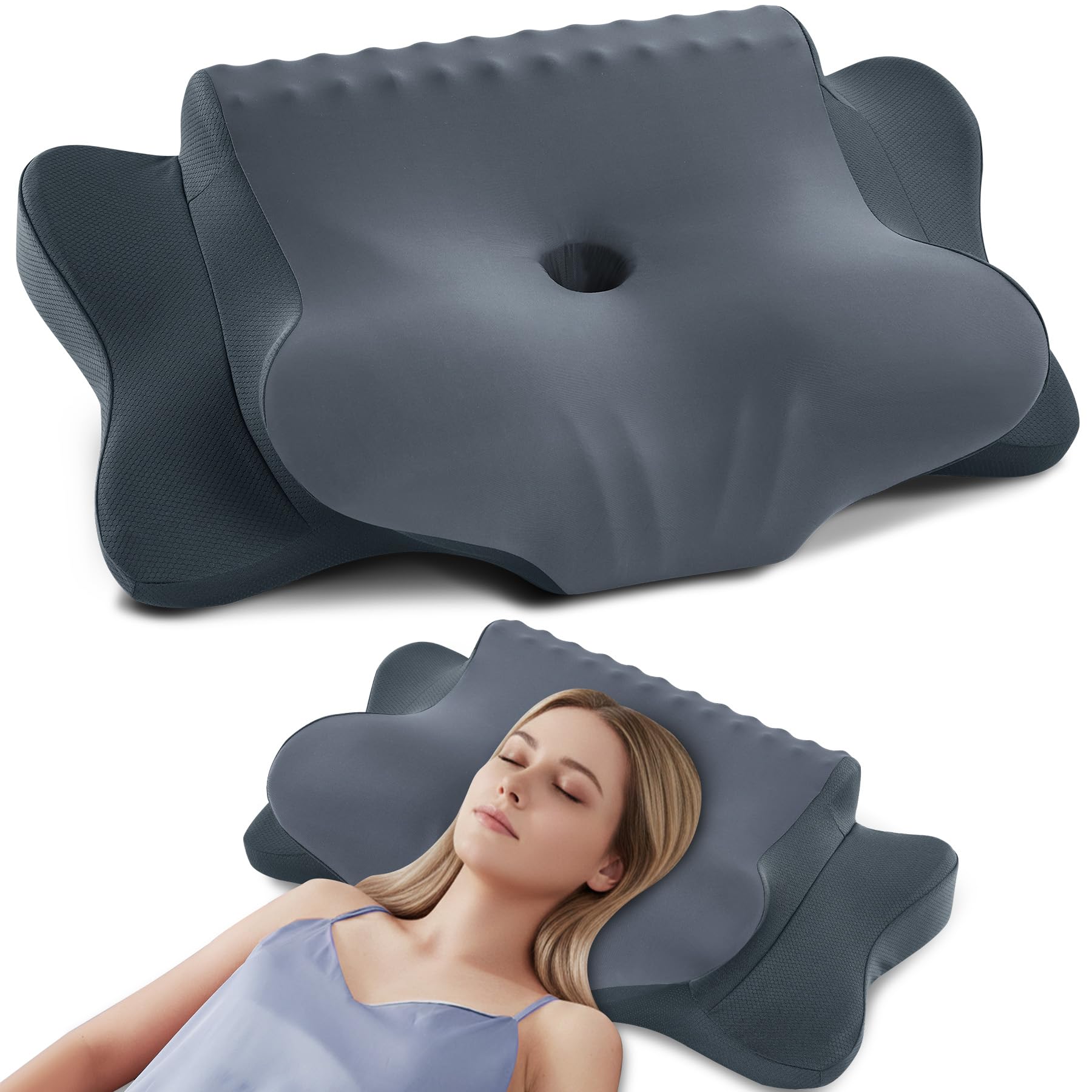 DONAMA Cuscino Cervicale Memory Foam Farfalla per Dormire, 2 Altezze | Comfort per collo e spalle, Cuscino Ergonomico per ogni posizione, misura 64x39x10/13 cm, ideale per tutta la famiglia