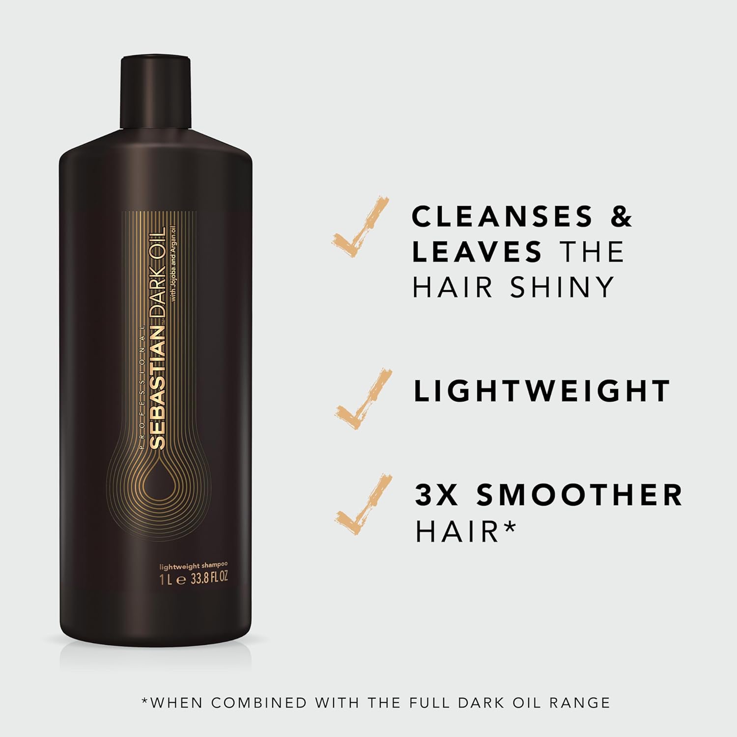 Sebastian Professional Dark Oil Lightweight Shampoo | Infused with Jojoba & Argan Oil for Silky, Smooth Hair