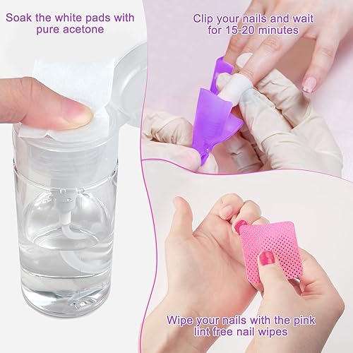 Miniatura 3 de Eyxformula Kit removedor de esmalte de gel  10 clips para uñas de los pies, 10 clips de remojo de uñas de dedos, 400 toallitas sin pelusa, 2 limas