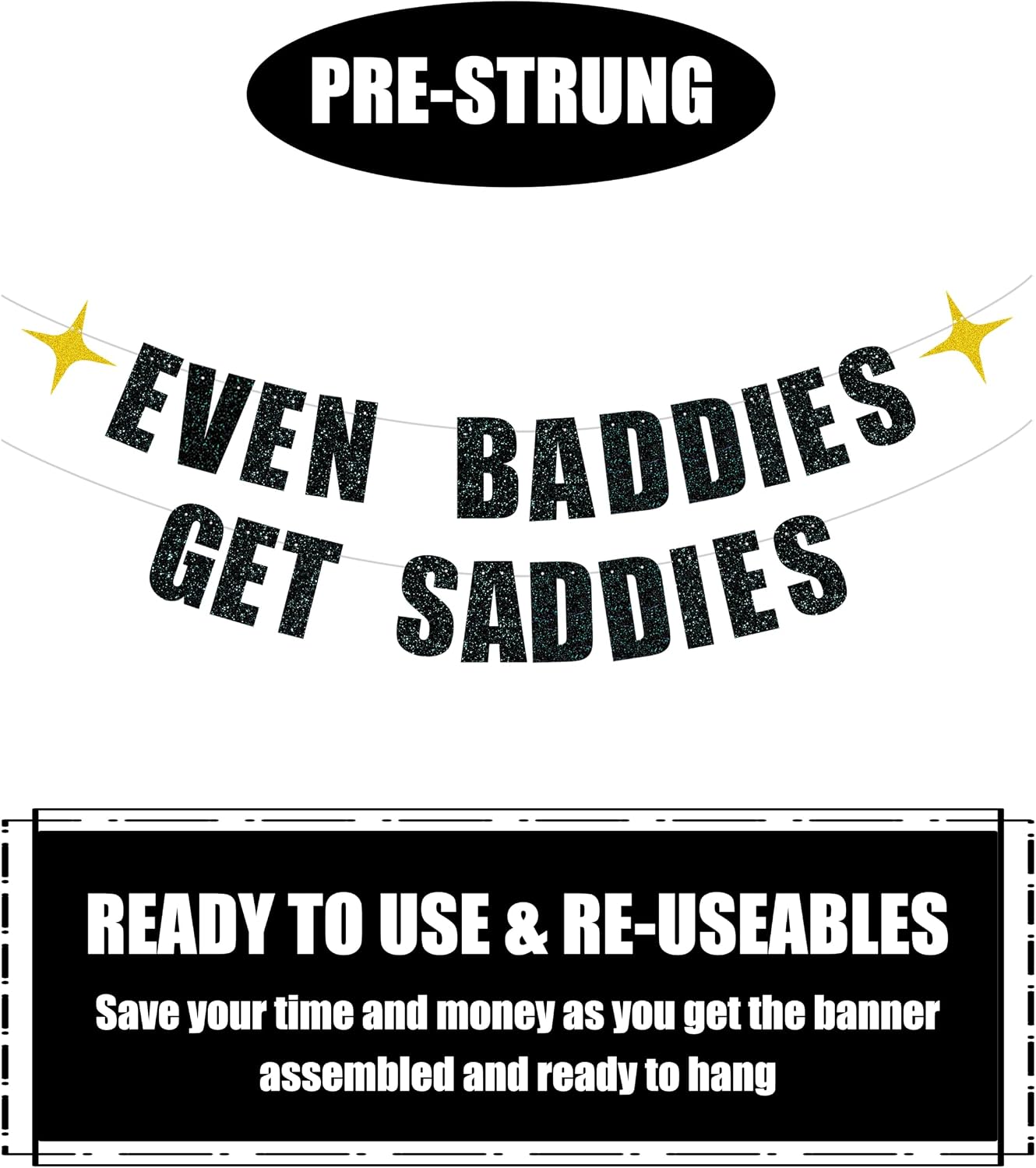 Funny Bachelorette Party Decor, Black Glitter Banner - Even Baddies Get Saddies, Mental Health Party Supplies for Women image 4