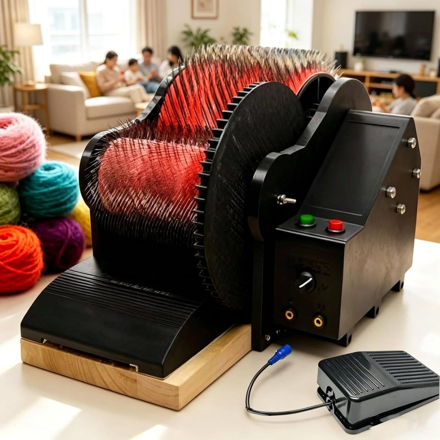 YANDDEA Electric Wool Carding Machine, Wool Drum Carder Fiber Carding Machine, Adjustable Forward and Reverse Speed, with Foot Pedal, Fast Color Mixing Wool Blending Wheel, for Combing Blending