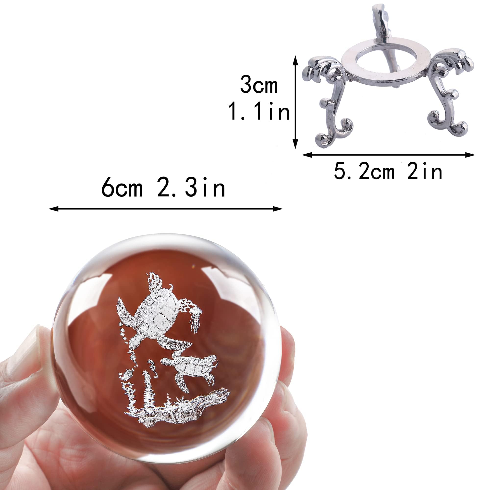 HDCRYSTALGIFTS Kryształowe szkło żółw morski figurka 60 mm (2,3 cala) 3D grawerowane laserowo kryształowe ozdoby zwierzęce sztuka, szklana kula ekspozycyjna rzeźba dekoracja domu prezent