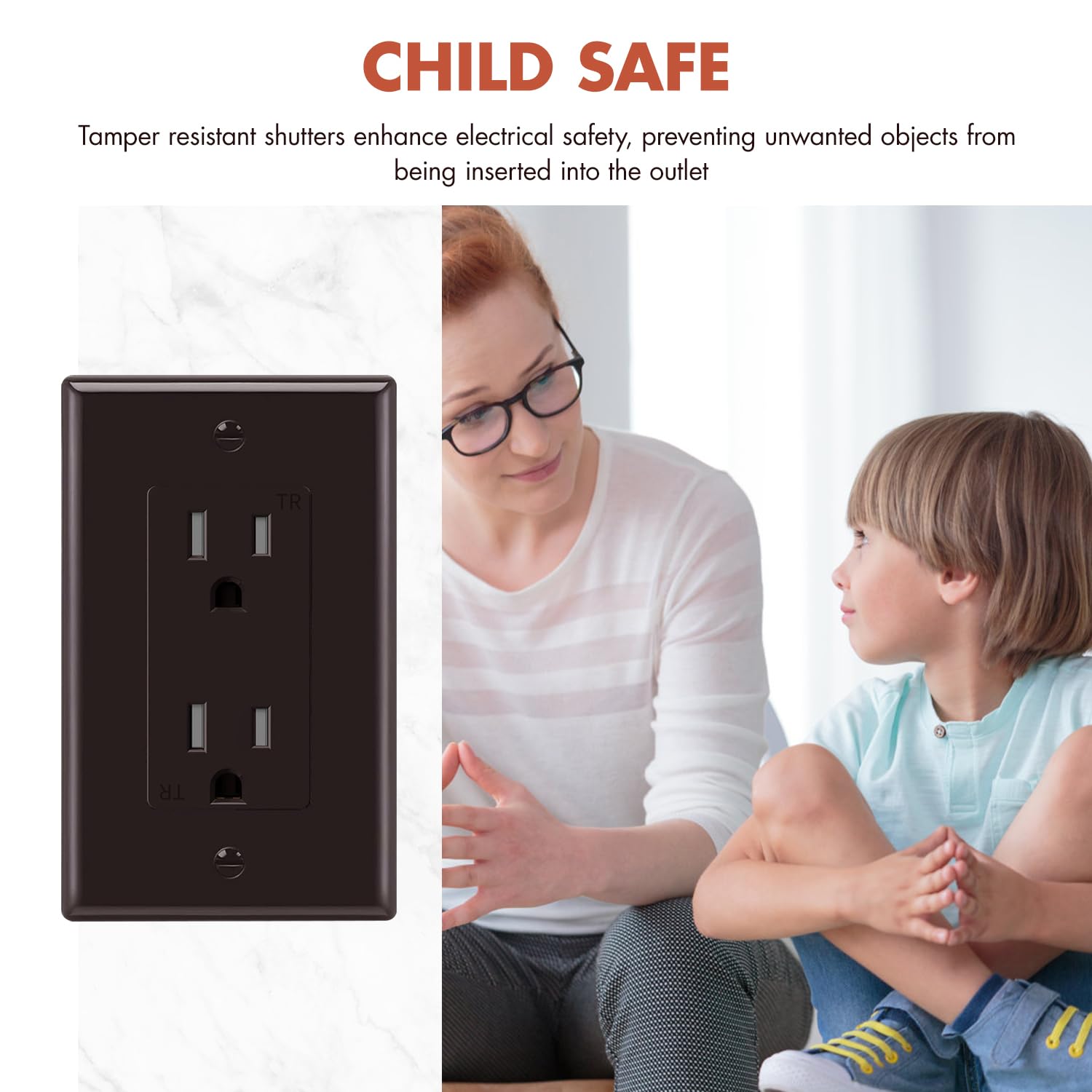 KULED Decorator Receptacle, 15A 125V Standard Electrical Wall Outlet, Tamper Resistant, Grounding UL Listed (10 Pack, Brown, 15A Outlet with wallplates)