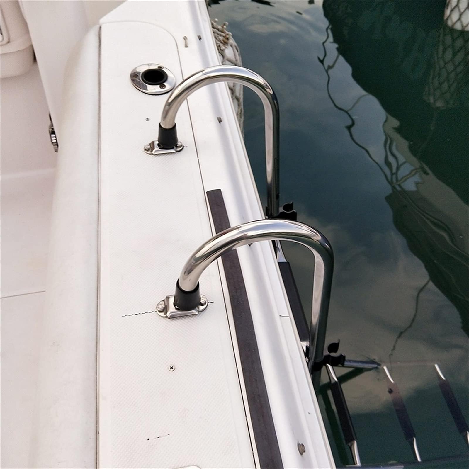 Scaletta pieghevole a 4 gradini per barca, resistente, con clip, in acciaio inox, per ingresso posteriore, pontone, ponte entrobordo