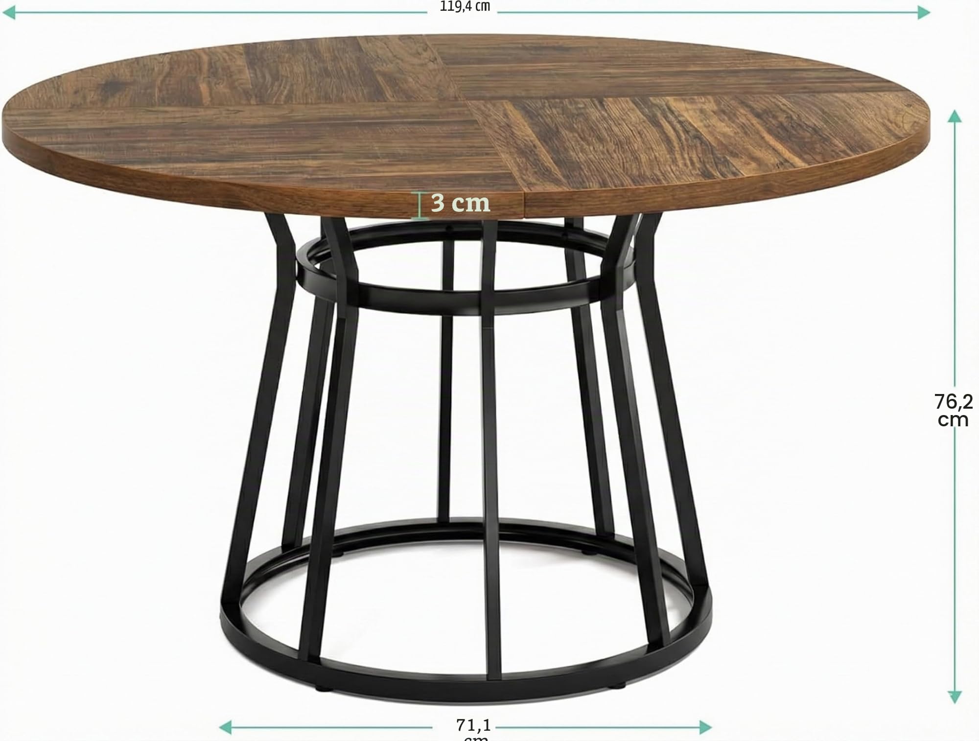 Lailang Mesa de comedor redonda de 120 cm, mueble de comedor, mesa de madera, mesa de comedor ahorra espacio, mesa de salón moderna, mesa de reuniones para oficina, 120 x 120 x 75 cm