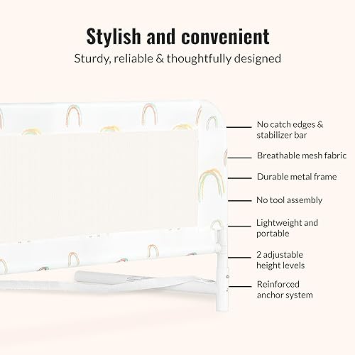 Miniatura 5 de Dream On Me Riel de cama de malla ajustable, dos niveles de altura, listo para usar, compatible con camas de tamaño individual, construcción de