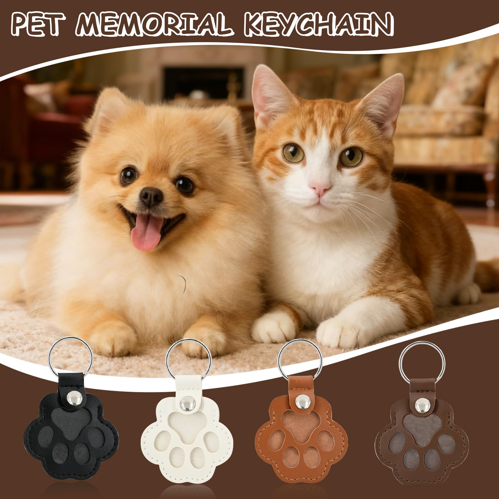 4 portachiavi in pelle a forma di zampa di animale domestico, ricordo fatto a mano per gatti e cani, portachiavi commemorativi unici per peli di animali domestici, simpatici regali in
