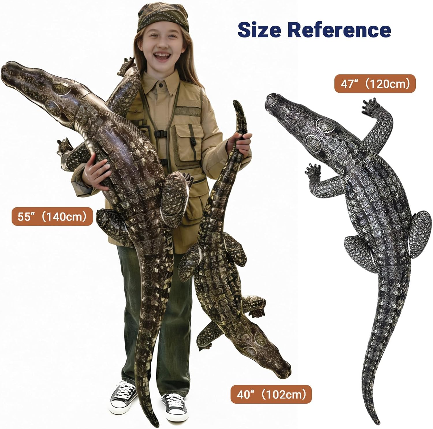 HOHQB Inflatable Alligator Pool Toys Realistic Blow up Alligator Deco Animal Reptile Party Decoration Props and Gator Pool Floats Kids Jungle Party Decorations