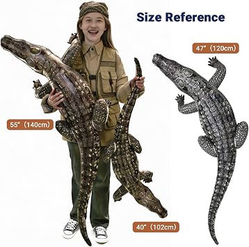 HOHQB Inflatable Alligator Pool Toys Realistic Blow up Alligator Deco Animal Reptile Party Decoration Props and Gator Pool Floats Kids Jungle Party Decorations