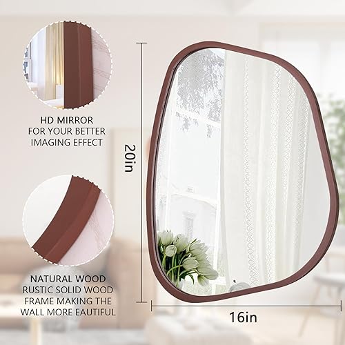 Miniatura 7 de Espejo de pared con marco de madera irregular, moderno, ovalado, asimétrico, único, espejo colgante artístico ondulado, decoración de baño, tocador,