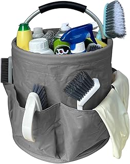 Organizador de Productos de Limpieza, Bolsa de Almacenamiento para Detergentes, Bolsa de Almacenamiento de Tela Oxford, 6 Bolsillos Laterales (gris)