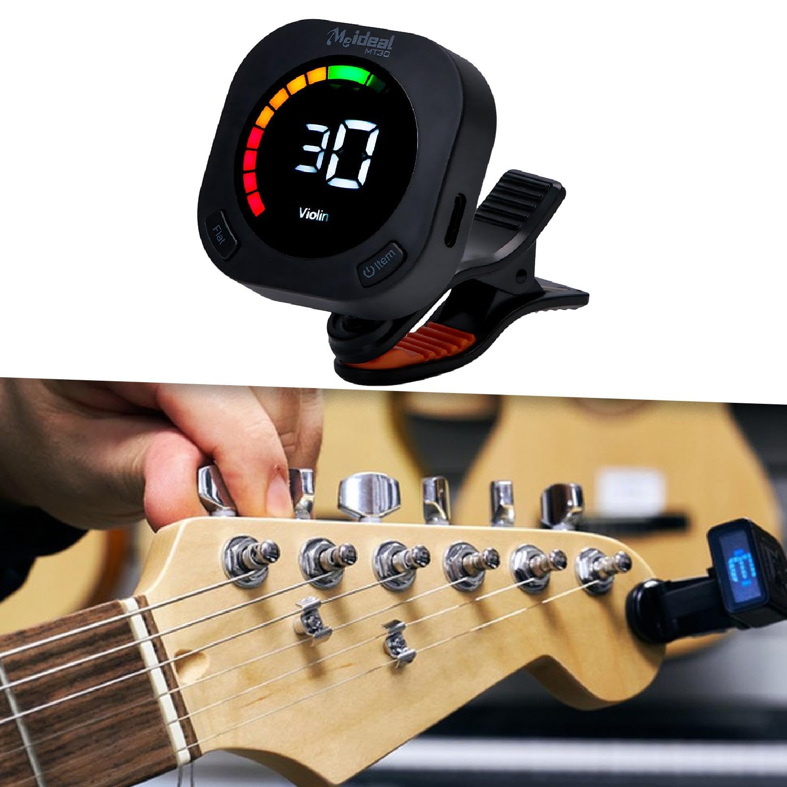 MagiDeal Accordatore per chitarra ricaricabile tramite USB, girevole a 360°, facile da usare, pratico accordatore a clip, accordatura rapida e precisa per, Nero
