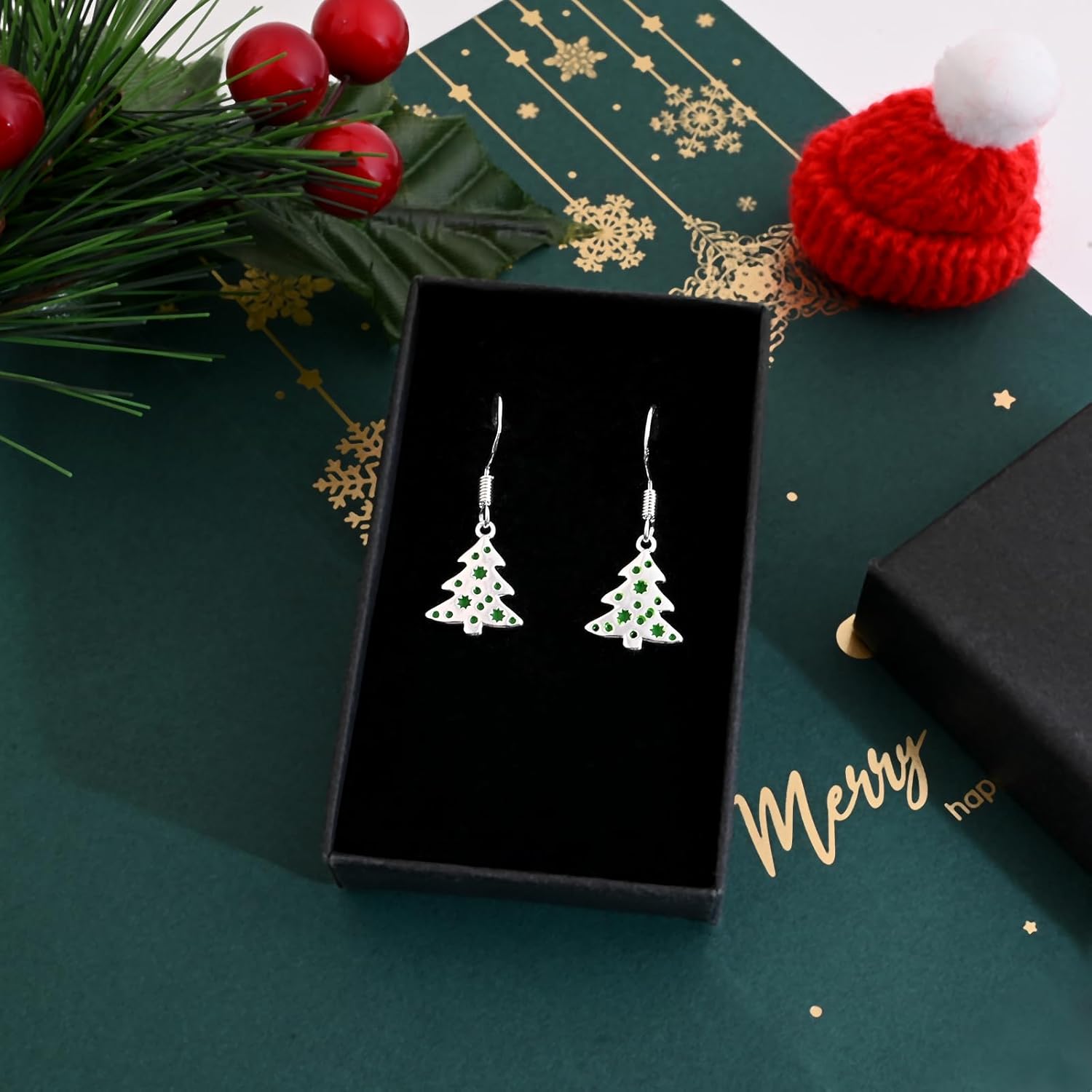 Christmas Jewelry Tree Earrings 925 Sterling Silver Earrings for Women Green Rhinestone Earrings Christmas Earrings for Holiday Gift - Image 7