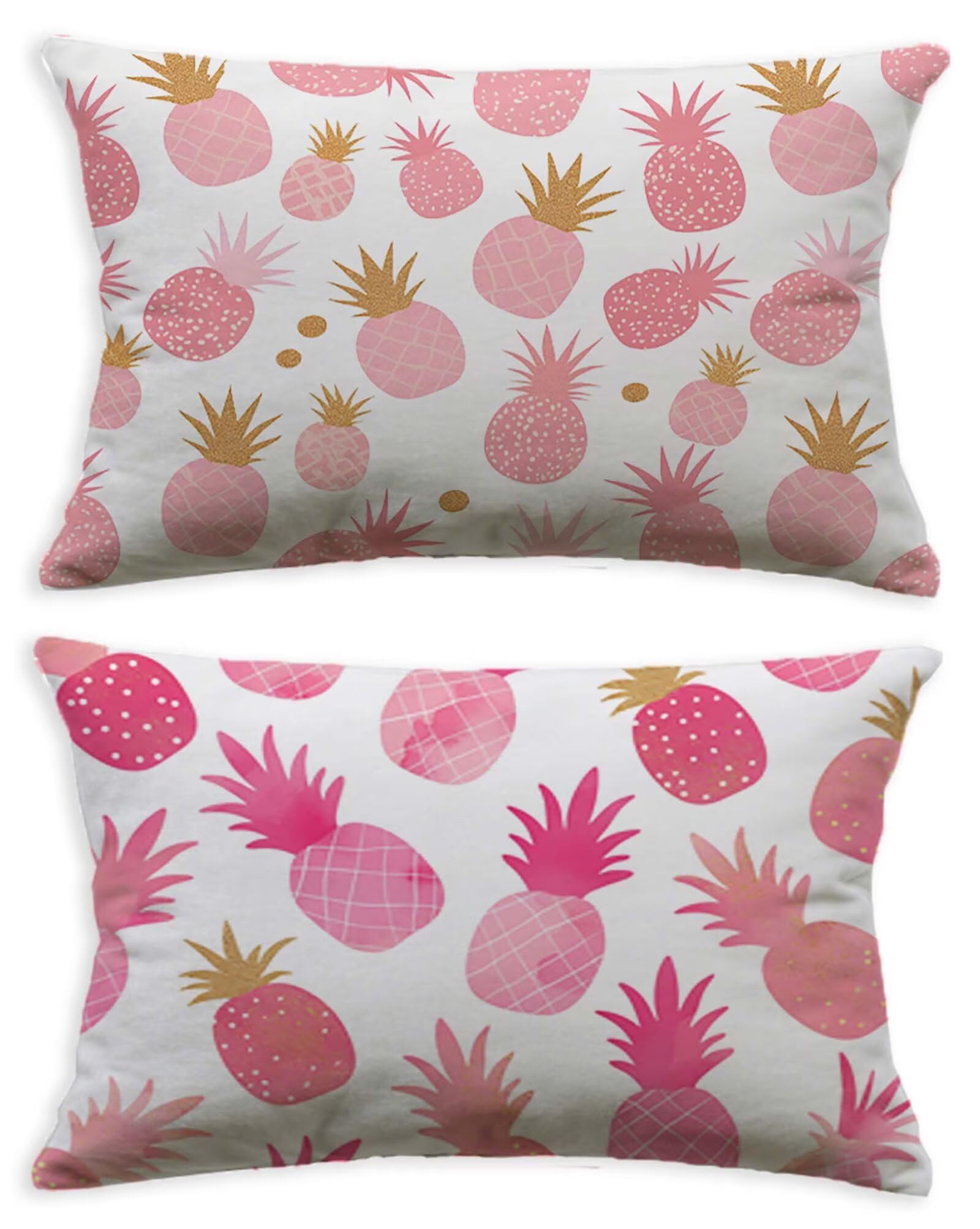 Housse de Coussin 40x80 Rose et Taie d'Oreiller Velours Rectangulaire Motif Ananas