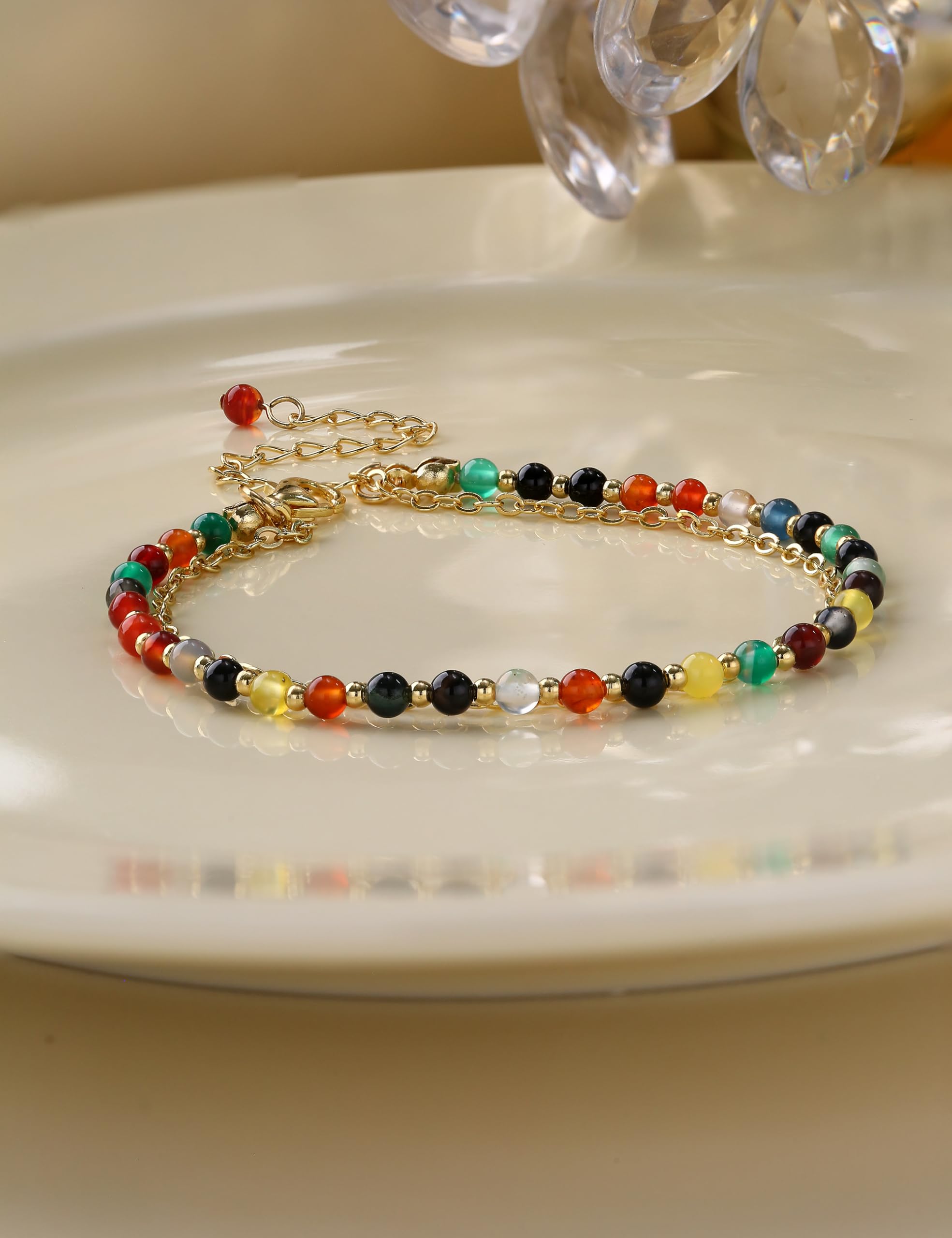 YCTTKDD Pulseras de cuentas para mujeres y niñas, pulsera con cierre de plata de ley 925, cuentas de piedra natural, pulsera de cristal, pulseras bohemias chapadas en oro ajustables, regalo de joyería