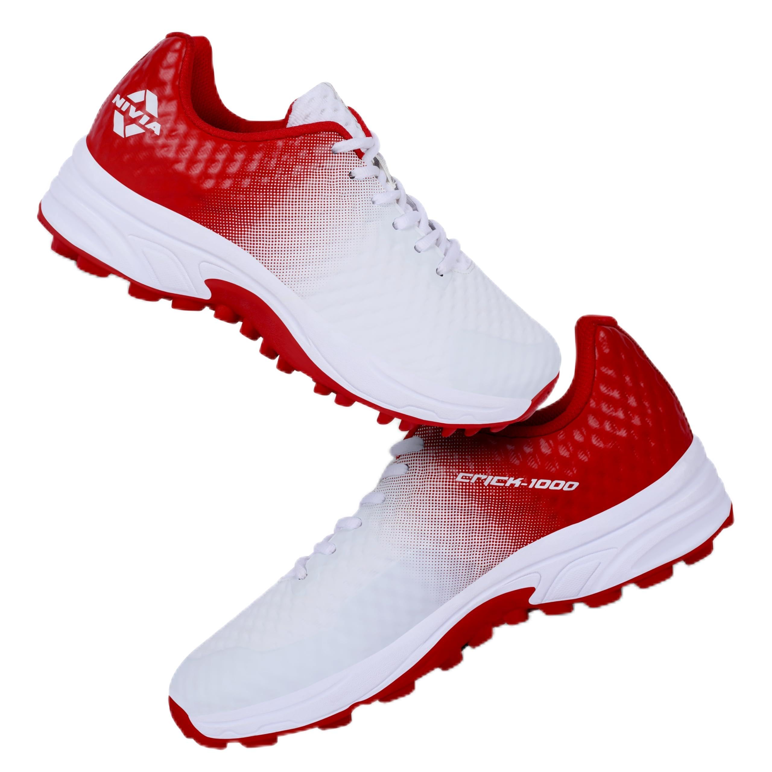 Nivia Crick -1000 Cricket Shoes | Breathable Mesh & TPU Upper|Flexible Phylon & Rubber Sole for Cricket |Cricket Sports Shoes for Men| Cricket Shoes(Aster White/Red) UK 10 (B09RQNJV4N) Amazon Price History, Amazon Price Tracker