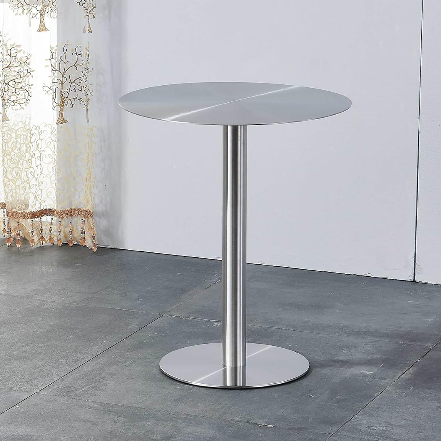 Round Stainless Steel Pub Table - 75cm High Top Bar Table for Small Spaces, Sturdy Metal Frame, Modern Counter Height Dining Furniture, Ideal for Kitchen & Dining Room