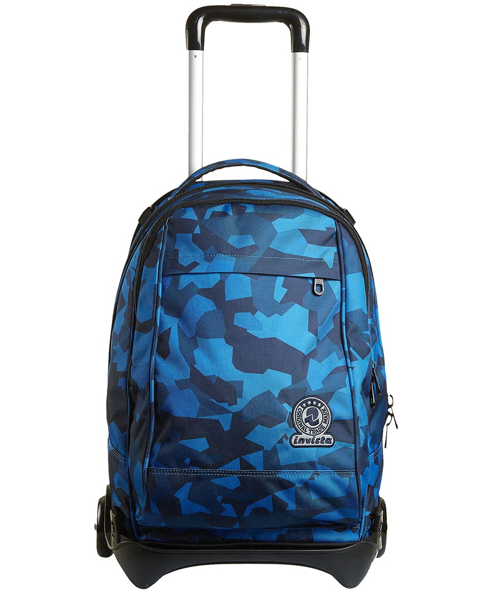 Invicta Trolley Scuola Tech, Blu, Camo Squared, 3 in 1, Triplo Uso, Zaino con Carrello Sganciabile e Crossover System, Zaini e Trolley, Viaggio