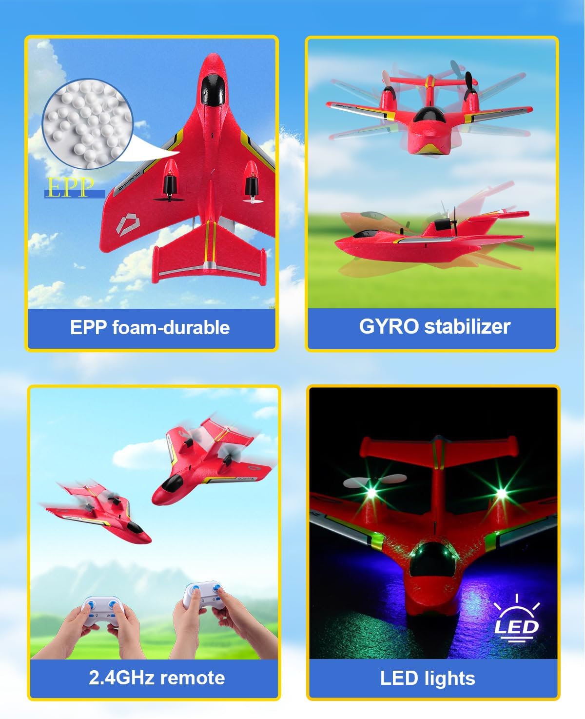 ANTSIR Remote Control Airplanes for Kids 2.4Ghz RC Water Plane Gifts for Boys Age 8-13 Year Old Easy to Fly Mini Glider with Gyro/Lights/2 Batteries Cool Toys for Birthday Christmas(Red)