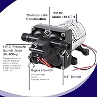 Vista 4 de Bomba de agua Wassermann para RV 12 voltios DC 3.0GPM 55PSI, reemplazo para 4008-101-A65, bomba de agua autocebante con diafragma y interruptor