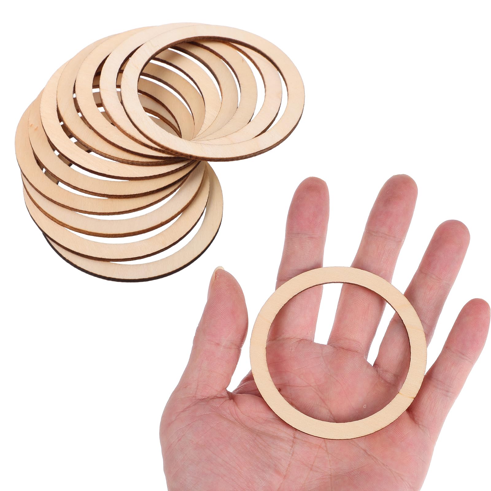 TEHAUX 50 anelli in legno, cerchi in legno per artigianato, 7,5 cm, pezzi di legno non finiti anelli di forma rotonda fai da te artigianato scrapbooking abbellimenti acchiappasogni cornici rustiche