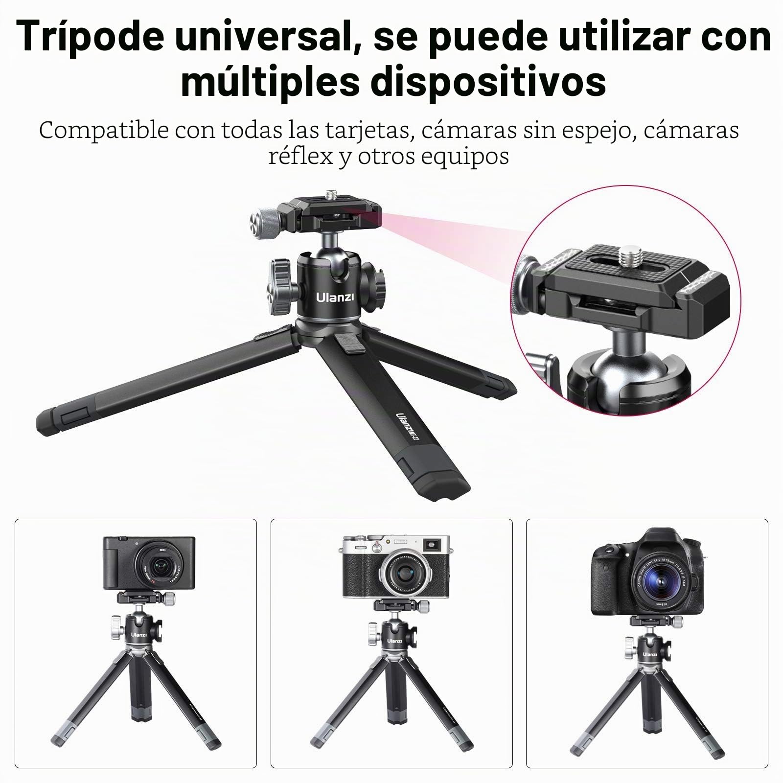 PICTRON MT-24 - Minitrípode portátil y compacto de escritorio, aleación de aluminio con rótula de 360°, placa de liberación rápida de 1/4 pulgadas para videocámara DSLR, carga hasta 5 kg
