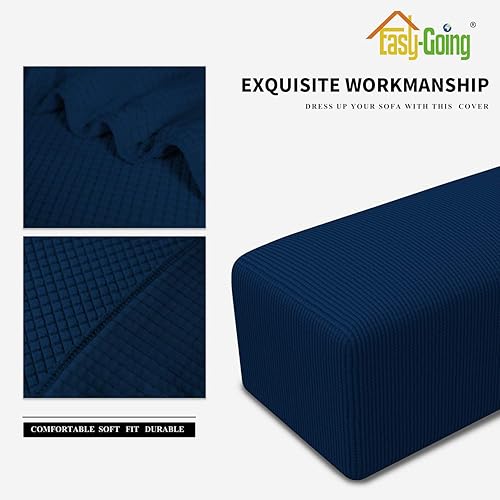 Vista 202 de Easy-Going - Funda elástica para taburete otomano, funda protectora para muebles, funda rectangular con parte inferior elástica Beige