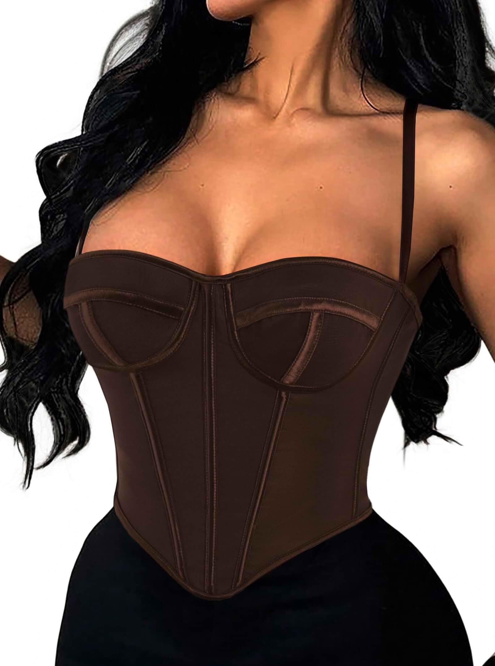 Avanova Women Corset Top with Straps Sexy Cami Bustier Built-in Boning, Cup Support Seam, Overbust, Crop Length, Slim Fit, Going Out, Party, Clubbing, Date Night
