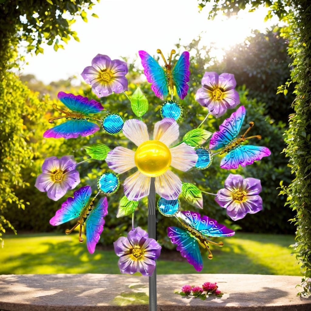 40" Solar Butterfly Wind Spinners Garden Stake, Solar Wind Sculpture Yard Art Decorations for Lawn,Patio&Yard & Garden Decor, Metal Whirligigs Wind Spinners Outdoor