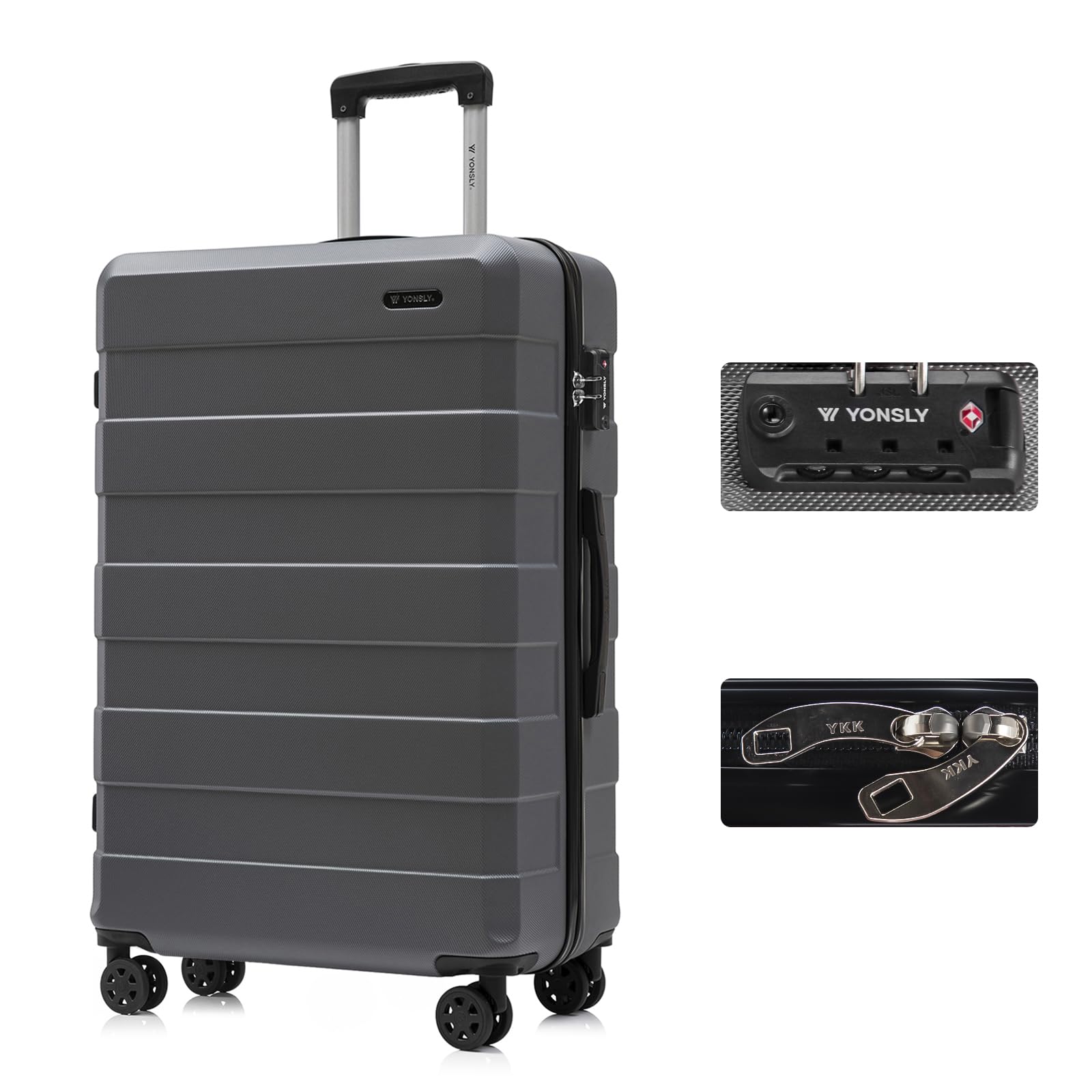 yonsly Koffer Suitcase, Trolley Reisekoffer, Rollkoffer Handgepäck mit 4 Rollen 360°, ABS Hartschalen, Sicherheitsschloss, Weicher Gummigriff, 210D-Futter