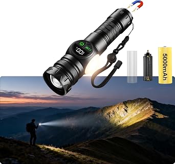 iodoo 3 in 1 Rechargeable Flashlight True 5000 Lumens Outdoor Strong Cob Light, 5000mAh Zoomable Beam LED Flash Light with Magnet Power Failure Emergency Survival Kits Snowstorm Standard
