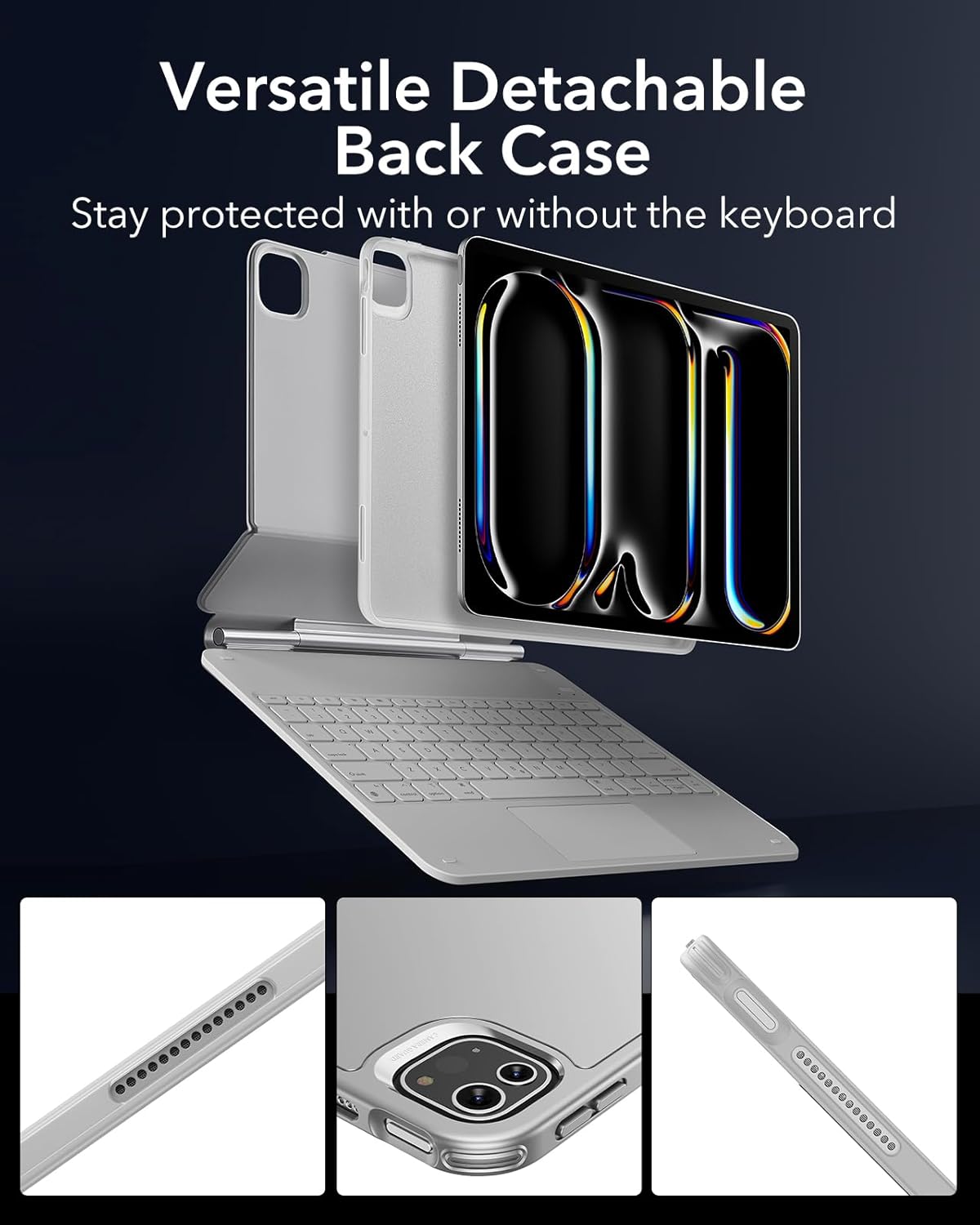 [Upgraded] ESR iPad Pro 13 Inch Case with Keyboard (M5/M4, 2025/2024), iPad Pro 13 Keyboard Case with Magnetic Stand, Portrait/Raised Modes for iPad Pro 13, Removable, Rebound 360 Series,White