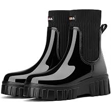 HISEA Women's Waterproof Chelsea Rain Boots, Ankle Booties with Knit Collar