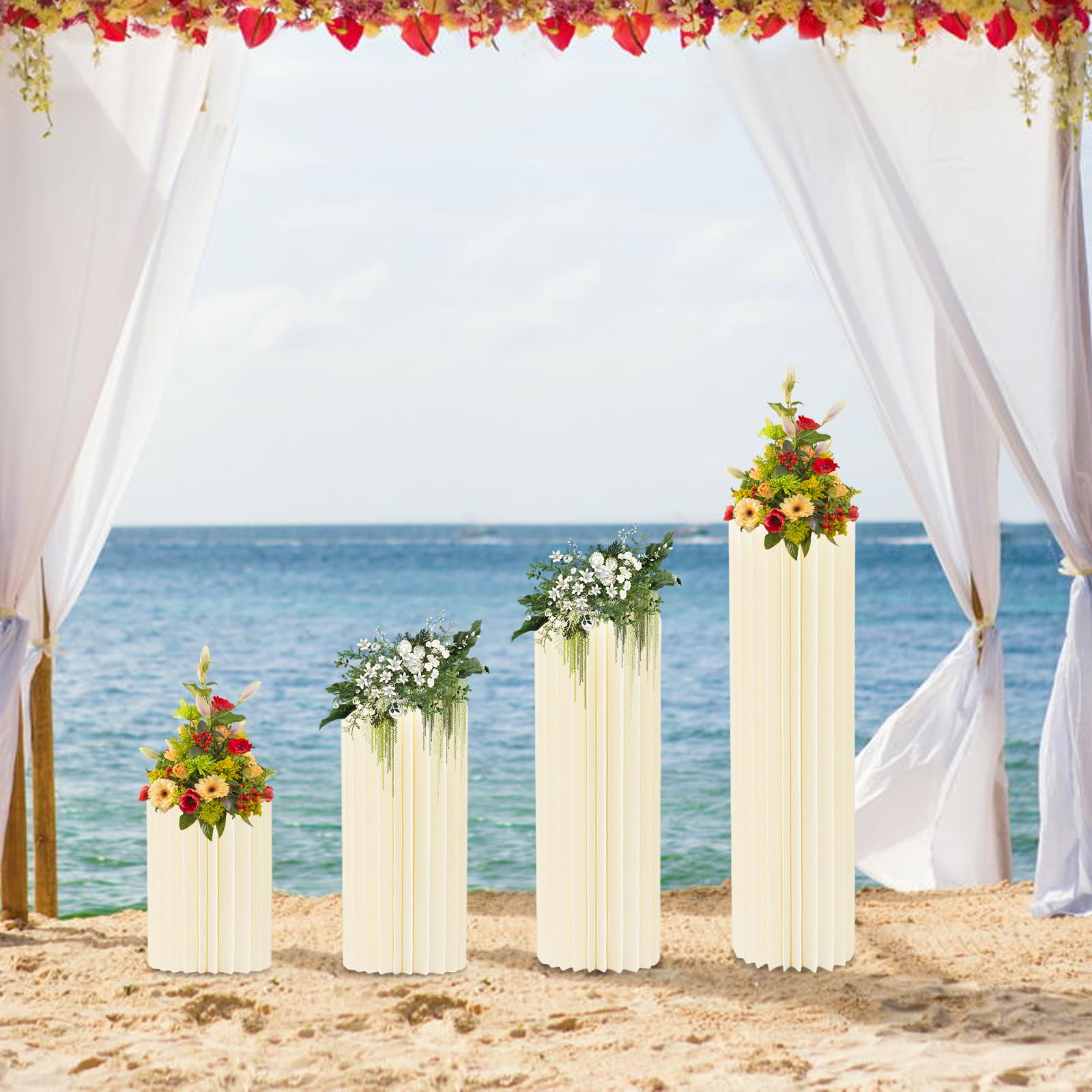 4 pezzi 40-100 cm Colonne Fiori Cartone, Supporto Mazzo Matrimonio Pieghevole