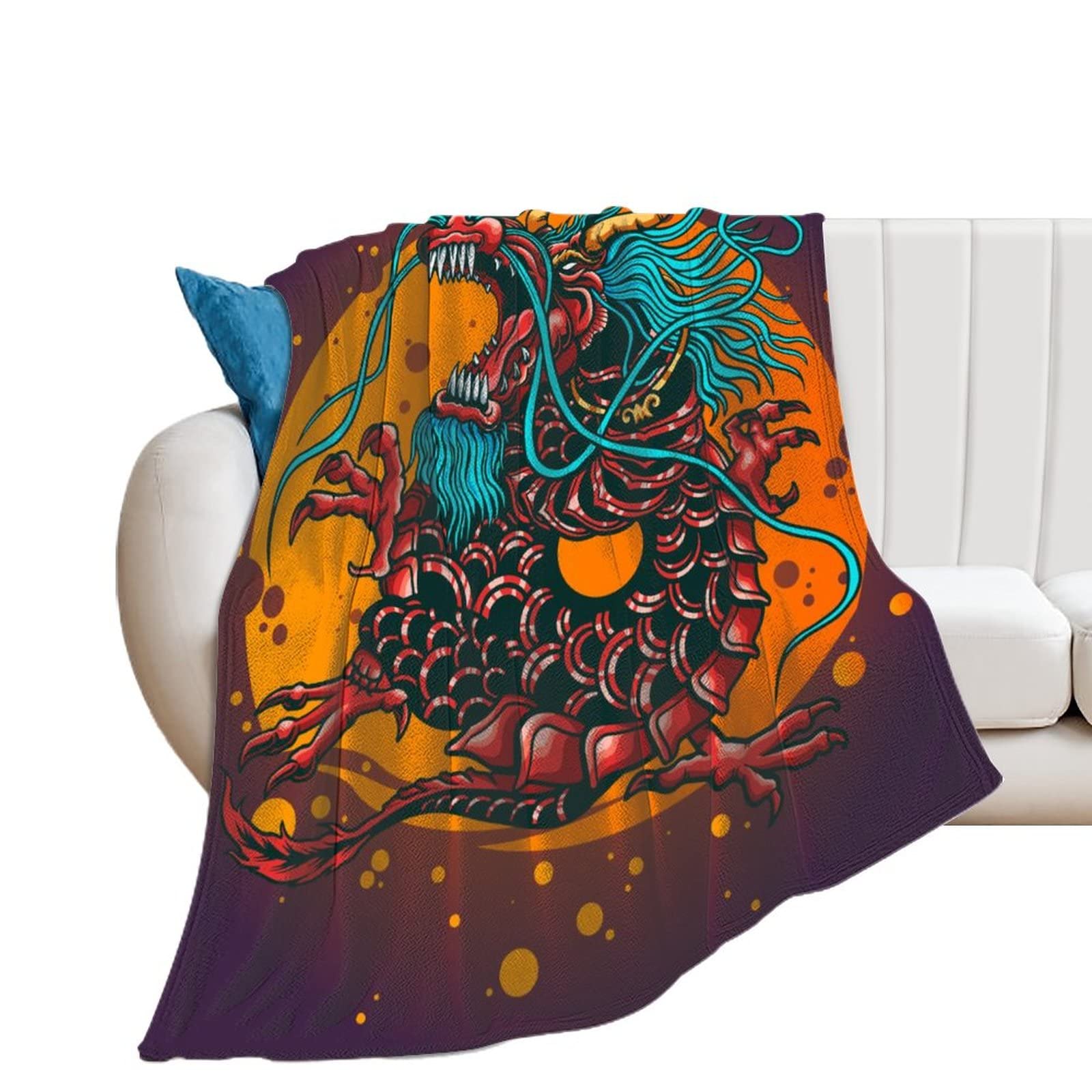 Couverture polaire dragon rouge plaid flanelle déco lit canapé 100x130